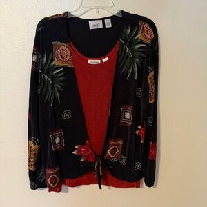 Chico's Travelers Black and Rust Cardigan and Tank Top